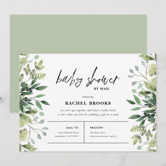 Invitación Boho Greenery Baby Shower por correo (Anverso / Reverso)