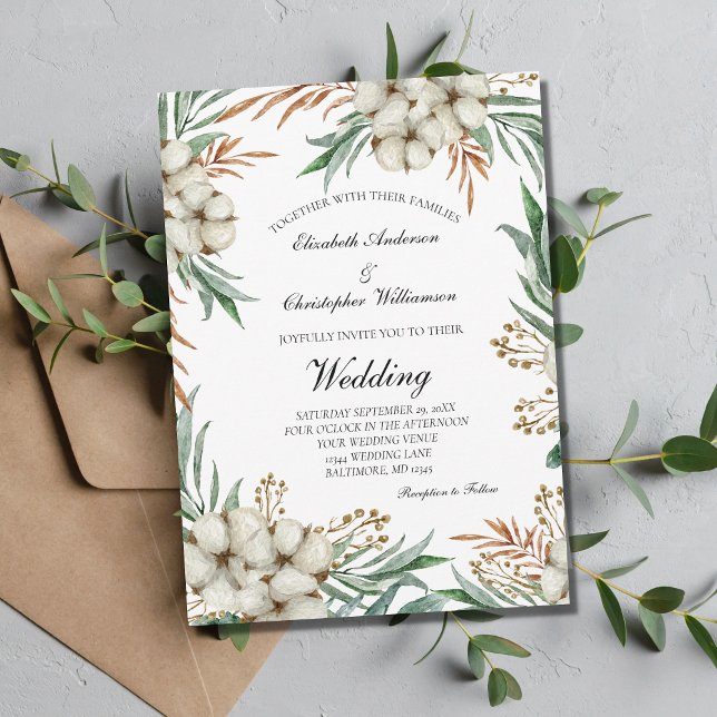 Invitación Boho Greenery Boda blanco verde botánico (Subido por el creador)