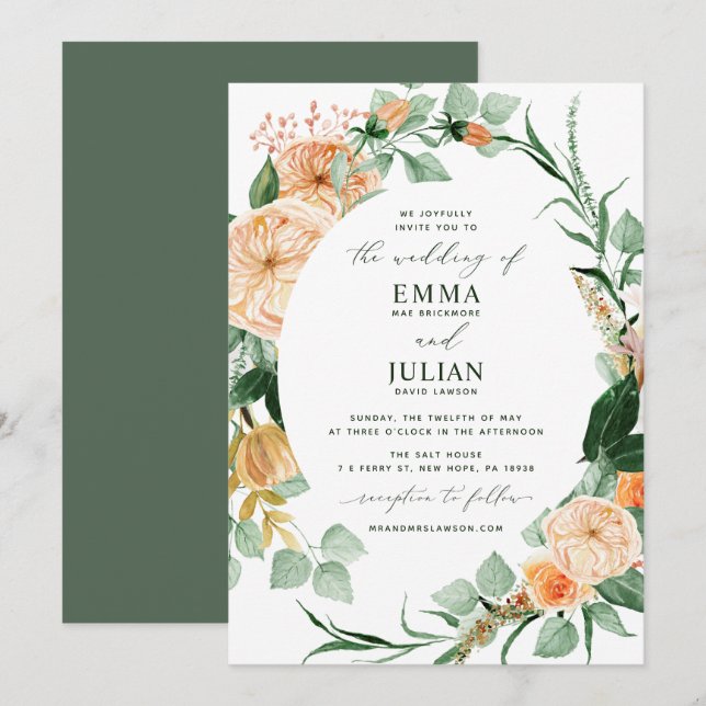 Invitación Boho Greenery Boda floral neutra (Anverso / Reverso)