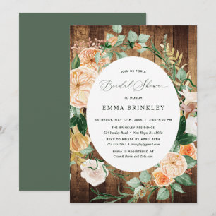 Invitación Boho Greenery Botánico Woodgrain Bridal Shower
