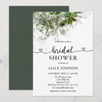 Boho Greenery Calligraphy Heart Bridal Shower Invi