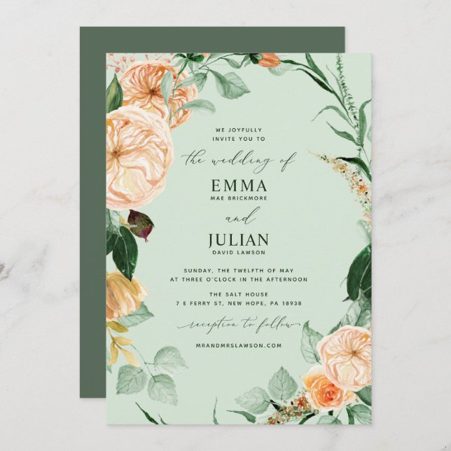 Invitación Boho Greenery Elegant Sage Green Boda (Anverso / Reverso)