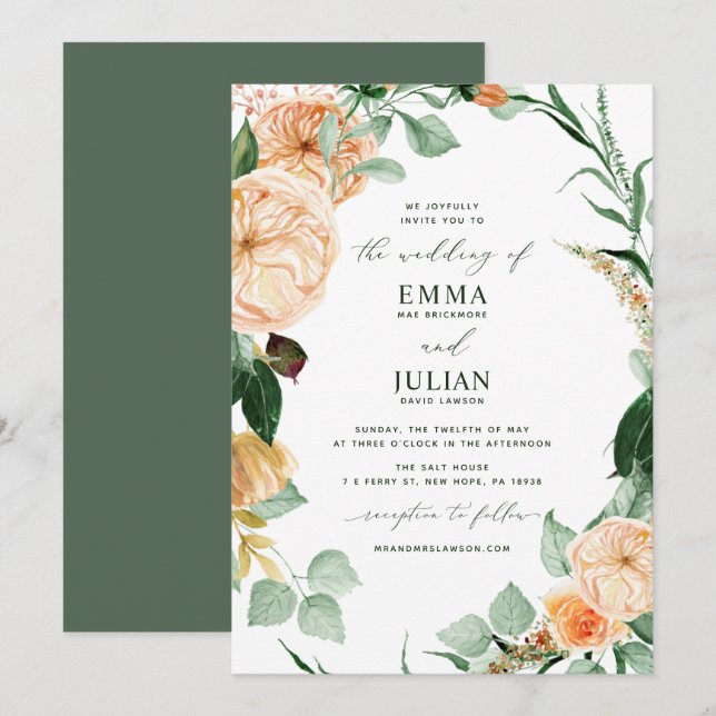 Invitación Boho Greenery Elegante Boda Blanco (Anverso / Reverso)