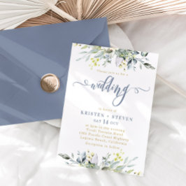 Invitación Boho Greenery Eucalyptus Boda Dusty Blue