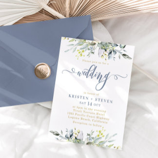 Invitación Boho Greenery Eucalyptus Boda Dusty Blue