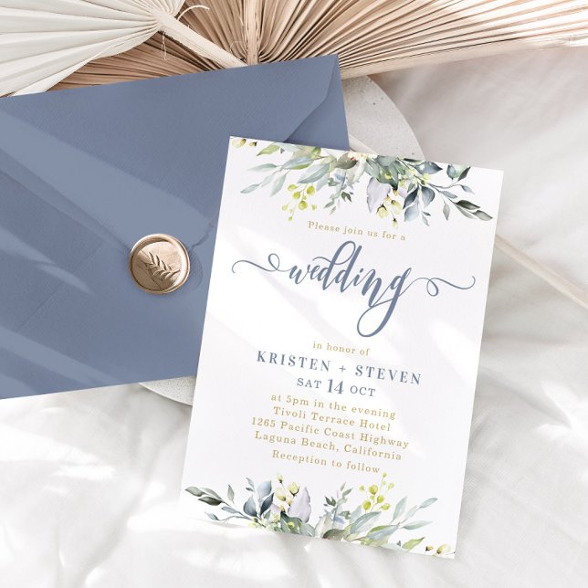 Invitación Boho Greenery Eucalyptus Boda Dusty Blue (Subido por el creador)