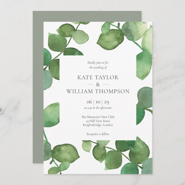 Invitación Boho Greenery Eucalyptus deja Boda (Anverso / Reverso)