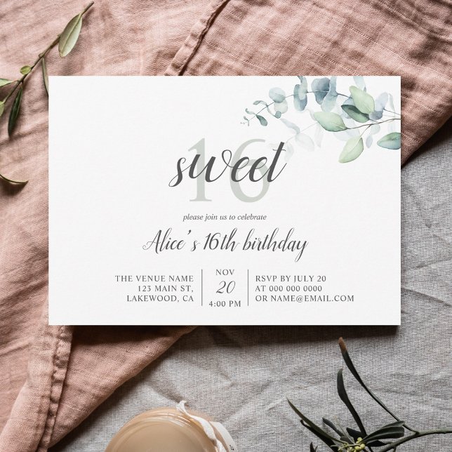 Invitación `Boho Greenery Eucalyptus Sweet 16 (Subido por el creador)