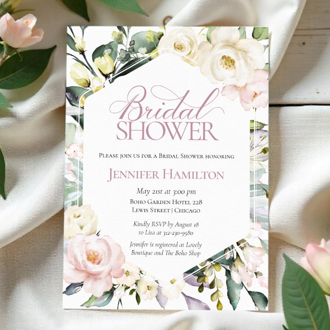 Invitación Boho Greenery Floral Frame Bridal Shower (Subido por el creador)