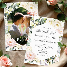 Invitación Boho Greenery Floral Frame Photo Boda