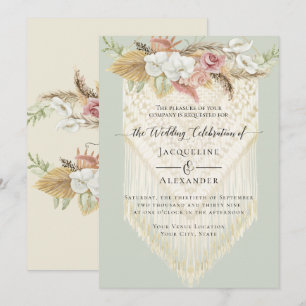 Invitación BOHO Greenery Floral rosa Pampas Mint Boda