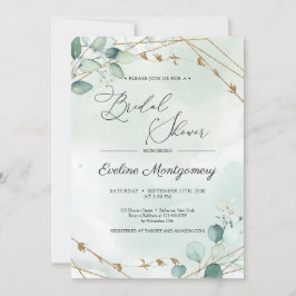 Invitación Boho Greenery Folaige Faux Gold Geometric Bridal