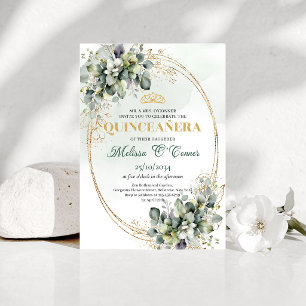 Invitación Boho Greenery Foliage Quinceañera Dorad