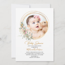 Invitación Boho Greenery Gold Frame acuarela ducha de bebé