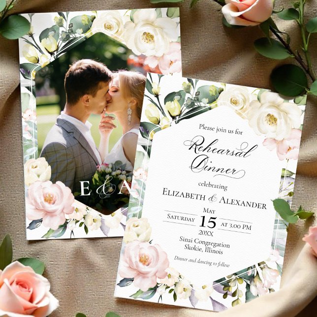 Invitación Boho Greenery Marco floral Foto ensayo Cena (Subido por el creador)