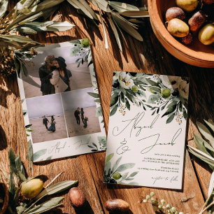 Invitación Boho Greenery Olive Watercolor 3 Foto Boda