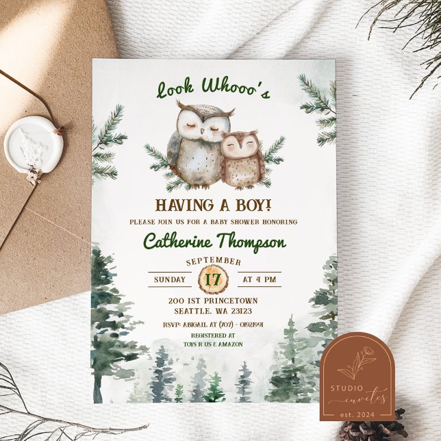 Invitación Boho Greenery Owl Baby Shower (Subido por el creador)