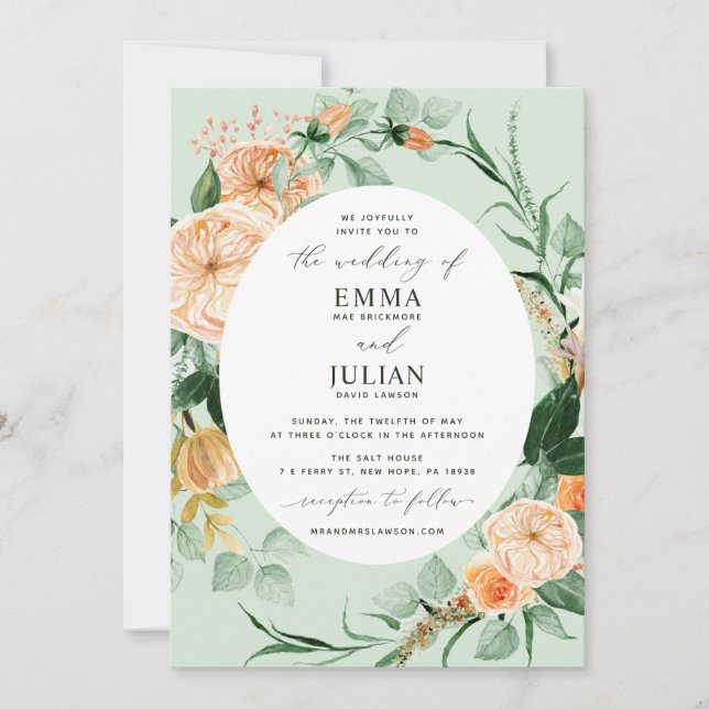 Invitación Boho Greenery Sage Green Floral Boda (Anverso)
