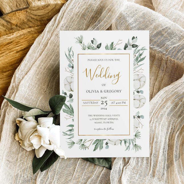 Invitación Boho Greenery Watercolor Flores Blancas Boda (Subido por el creador)