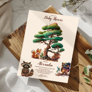 Invitación Boho Greenery Woodland Animals Baby Shower