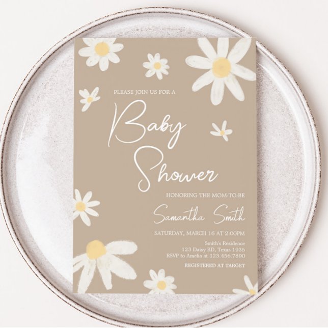 Invitación Boho Groovy Daisy Baby Shower (Daisy Flower Boho Baby Shower Invitation)