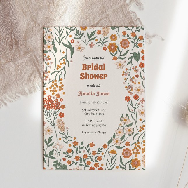 Invitación Boho Groovy Meadow Wildflower Ducha de novias (Subido por el creador)