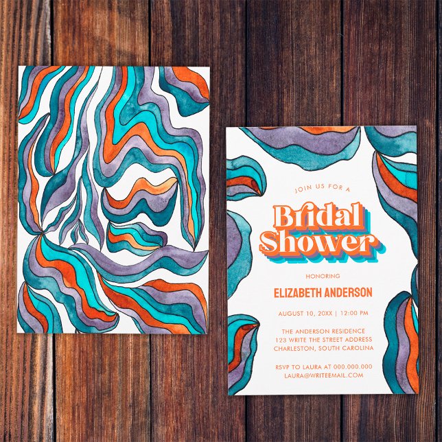 Invitación Boho Groovy Retro Negrita Bridal Bridal Bridal Bri (Front and Back)