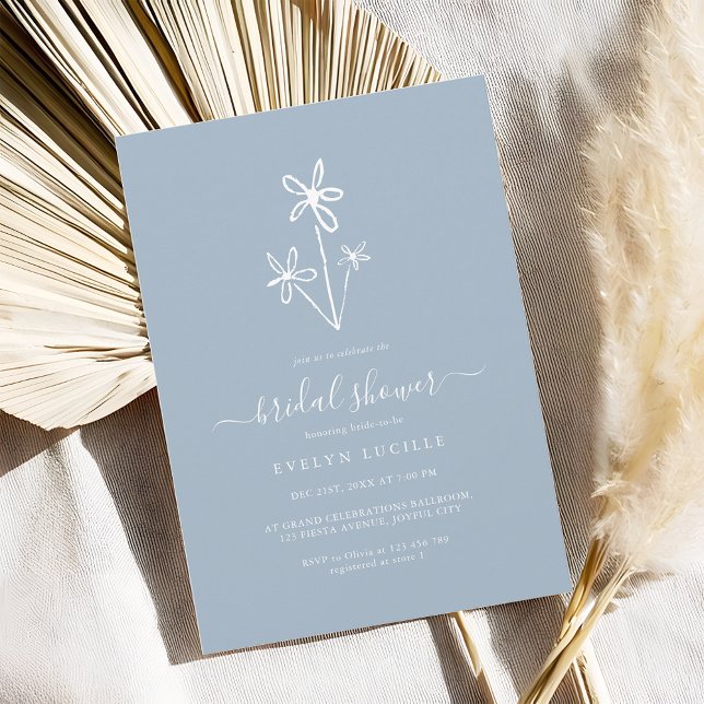 Invitación Boho Hand Drawn floral Dusty Blue Bridal Shower (Subido por el creador)