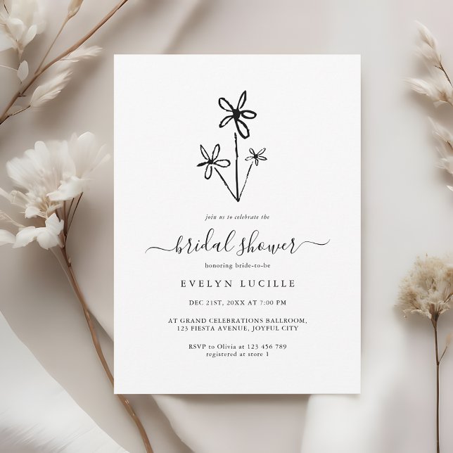 Invitación Boho Hand Drawn floral Minimalist Bridal Shower (Subido por el creador)