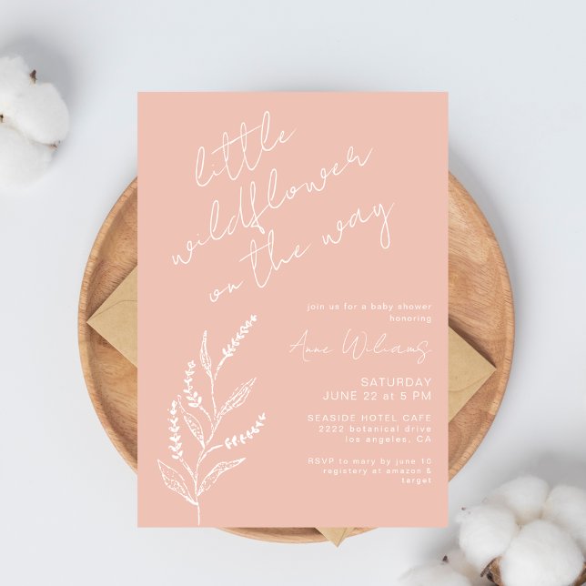 Invitación Boho Hand-drawn Wildflower Blush Pink Baby Shower (Subido por el creador)