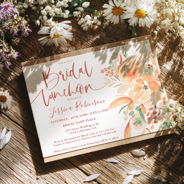 Invitación Boho HandPintado Terracotta Floral Bridal Luncheon (Boho Hand Painted Terracotta Floral Bridal Luncheon Invitation)