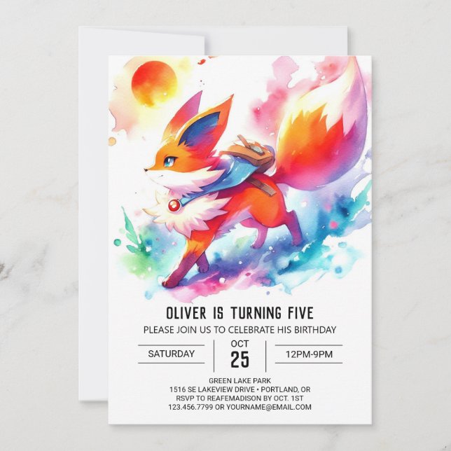 Invitación Boho Happy Fox Birday (Anverso)