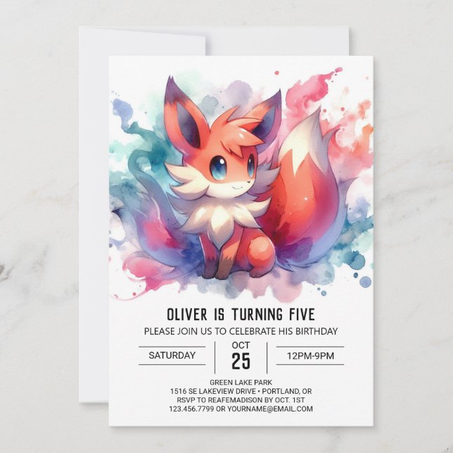 Invitación Boho Happy Fox Birday (Anverso)