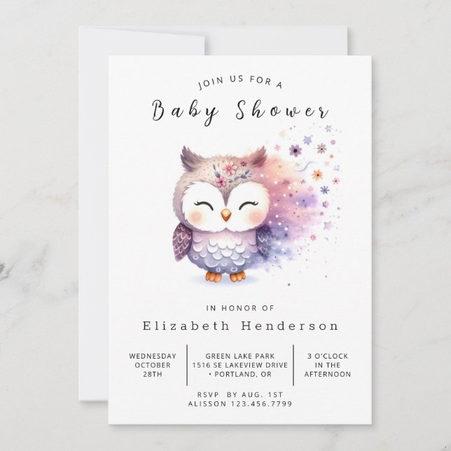 Invitación Boho Happy Owl Baby Shower (Anverso)