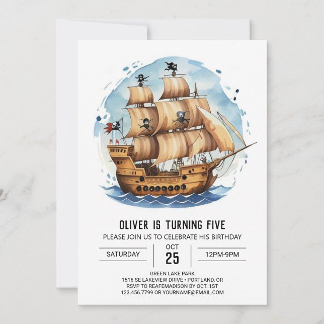 Invitación Boho Happy Sails Pirate Cumpleaños (Anverso)