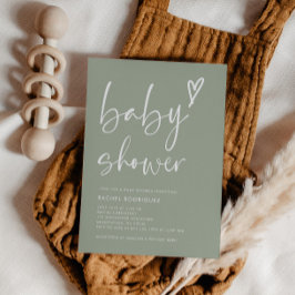 Invitación Boho Heart Sage Green Baby Shower
