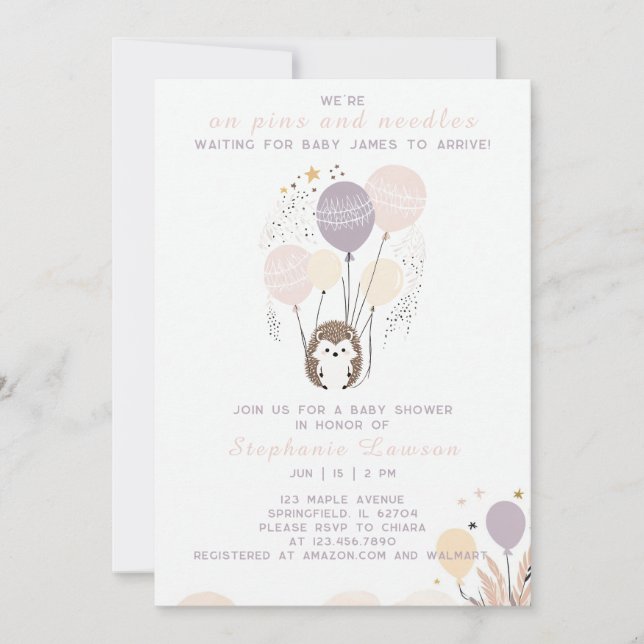 Invitación Boho Hedgehog En Pins & Needle Baby Shower (Anverso)