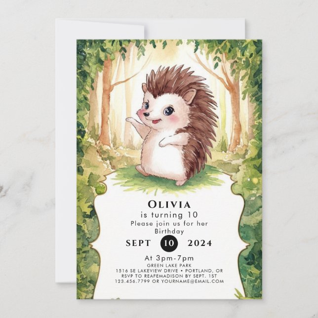 Invitación Boho Hedgehog Encantado Cumpleaños (Anverso)
