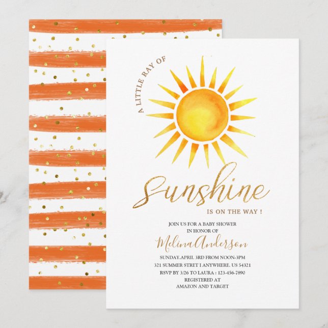 Invitación Boho Hello Sunshine acuarela ducha bebé (Anverso / Reverso)