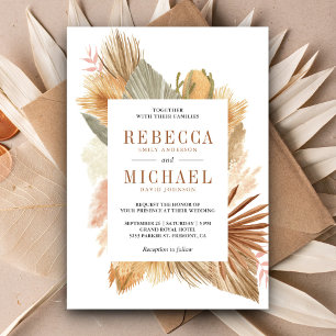 Invitación Boho Hierba de Pampas Hojas de Palma Secas Boda