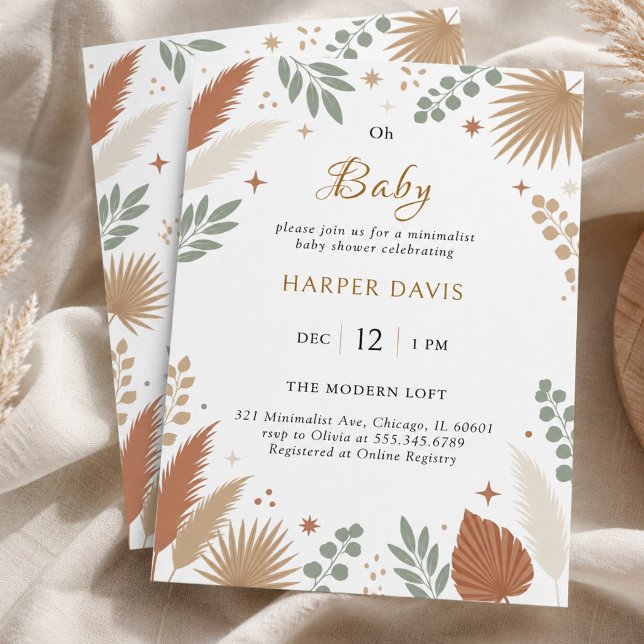 Invitación Boho hierba de Pampas y eucalipto botánico (Boho Pampas Grass and Eucalyptus Botanical Invitation)