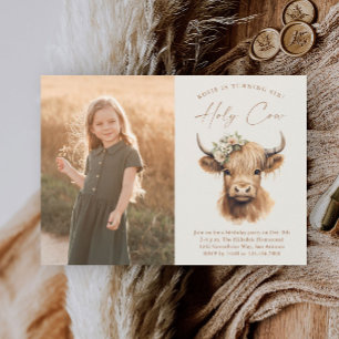 Invitación Boho Highland Cow Kids Foto Fiesta de cumpleaños