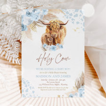 Boho Holy Cow Blue Pampas Grass Boy Baby Shower