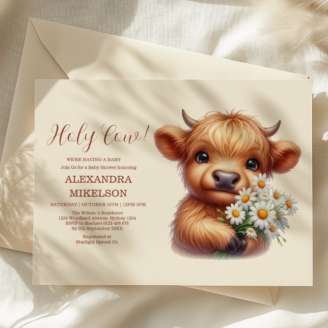Invitación Boho Holy Cow Highland Cow Baby Shower (Subido por el creador)