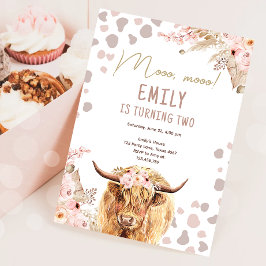 Invitación Boho Holy Cow Highland Pampas Farm Chica Cumpleaño