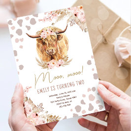 Invitación Boho Holy Cow Highland Pampas Farm Chica Cumpleaño