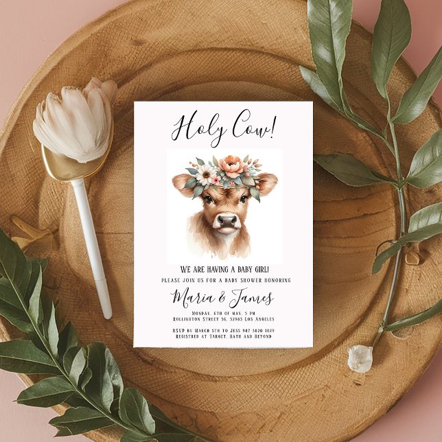 Invitación Boho Holy Cow Watercolor Baby Shower (Subido por el creador)