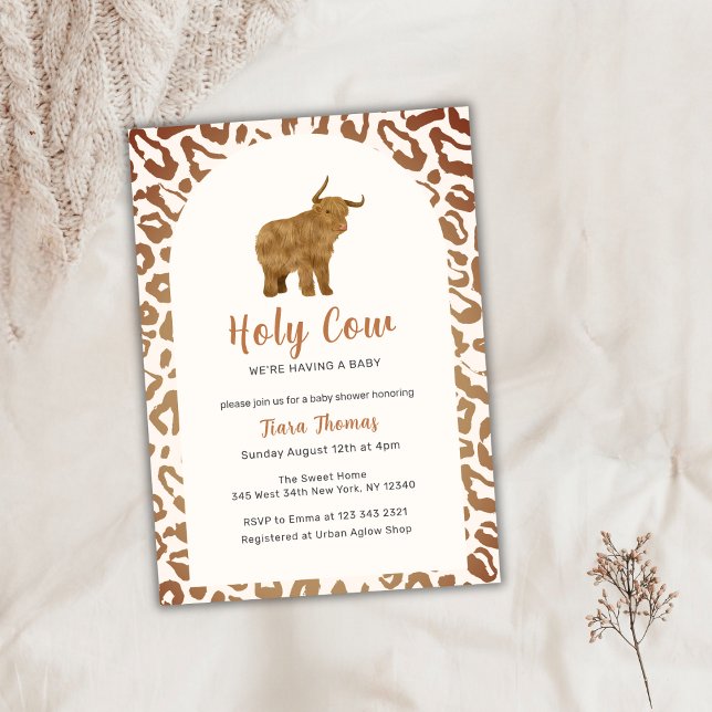 Invitación Boho Holy Cow Western Highland Cow Baby Shower (Boho Holy Cow Western Highland Cow Baby Shower Invitation)