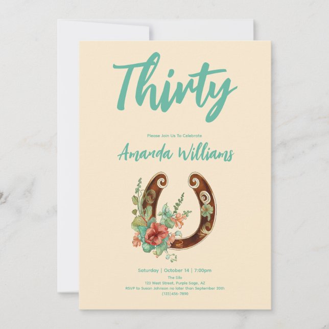 Invitación Boho Horseshoe Wildflowers Trigésimo cumpleaños (Anverso)