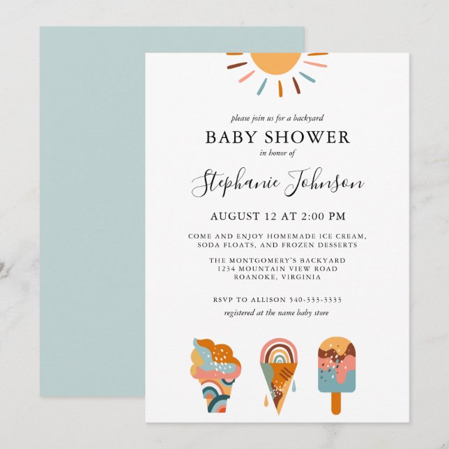 Invitación Boho Ice Cream Backyard Baby Shower (Anverso / Reverso)